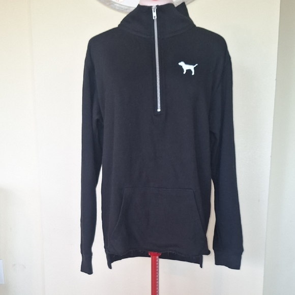 PINK Victoria's Secret Tops - PINK Victoria's Secret Black Sweatshirt with White Logo